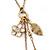 Vintage Inspired White Flower, Leaf, Freshwater Pearl Charms Necklace In Gold Tone Metal - 38cm Length/ 8cm Extension - view 2