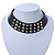 Black Leather Crystal, Spike Choker Necklace In Silver Tone - 34cm L - view 2
