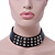 Black Leather Crystal, Spike Choker Necklace In Silver Tone - 34cm L - view 3