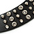 Black Leather Crystal, Spike Choker Necklace In Silver Tone - 34cm L - view 4