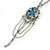 Vintage Inspired Teal Blue Crystal Enamel Floral and Chain Dangle Pendant With Silver Tone Beaded Chain - 42cm L/ 5cm Extt - view 3