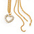 Crystal Heart Lariat Triple Chain Long Neckalce In Gold Tone Metal - view 7