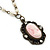 Victorian Style Pink Cameo Pendant With Faux Pearl Beaded Chain In Bronze Tone Metal - 38cm Length - view 2