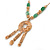 Ethnic Hammered Medallion Pendant with Gold Tone Green Bead Chain - 40cm L/ 4cm Ext - view 3