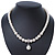 Prom, Bridal, Wedding 8mm, 10mm White Simulated Glass Pearl Necklace With Crystal Rings - 38cm Length/ 6cm Extension - view 2