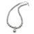 8mm, 10mm Grey Simulated Glass Pearl Necklace With Crystal Rings - 38cm Length/ 6cm Extension