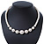 Simulated Glass Pearl Crystal Ring Flex Wire Choker Necklace In Silver Tone - 38cm Length/ 4cm Extension - view 2