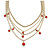 Gold Tone Multi Chain with Red Charm Bead Necklace - 52cm L