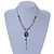 Vintage Inspired Black Enamel Floral Pendant with Pewter Tone Chain Necklace - 40cm L/ 8cm Ext - view 2