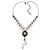 Vintage Inspired Black Enamel Floral Pendant with Pewter Tone Chain Necklace - 40cm L/ 8cm Ext - view 6