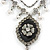 Vintage Inspired Black Enamel Floral Pendant with Pewter Tone Chain Necklace - 40cm L/ 8cm Ext - view 3
