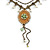 Vintage Inspired Caramel/ Green Enamel Floral Pendant with Bronze Tone Chain Necklace - 40cm L/ 8cm Ext/ 8cm Front Drop - view 3