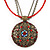 Vintage Inspired Red Crystal Filigree Medallion Pendant With Multi Chains - 34cm L/ 5cm Ext