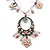 Vintage Inspired Pink/ Cream Enamel Floral Oval Pendant with Chain And Organza Cord In Pewter Tone - 40cm L/ 5cm Ext - view 8