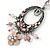 Vintage Inspired Pink/ Cream Enamel Floral Oval Pendant with Chain And Organza Cord In Pewter Tone - 40cm L/ 5cm Ext - view 7