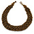 Wide Chunky Golden Bronze Glass Bead Plaited Necklace - 53cm L