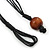 Dark Brown Cluster Wood Bead Black Cotton Cord Necklace - 70cm L - view 6