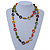 Long Multicoloured Wood Bead & Bone Ring Necklace - 108cm L