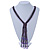 Purple, Black, Pink, Cappuccino Glass Bead Tassel Necklace - 60cm L/ 15cm L (Tassel) - view 3