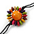 Long Multicoloured Wooden Flowers Cotton Cord Necklace - 72cm L - view 3