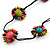 Long Multicoloured Wooden Flowers Cotton Cord Necklace - 72cm L - view 4
