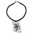Large Wired Square Pendant With Chunky Twitsted Glass Bead Chain (Hematite Tone) - 46cm L - view 7