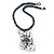 Large Wired Square Pendant With Chunky Twitsted Glass Bead Chain (Hematite Tone) - 46cm L - view 4
