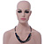 Black Glass Bead, Cobalt Blue Shell Nugget With Black Leather Style Cord Necklace - 60cm L - view 6