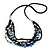 Black Glass Bead, Cobalt Blue Shell Nugget With Black Leather Style Cord Necklace - 60cm L