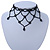 Fancy Dress Party Black Acrylic, Glass Bead Bib Choker Necklace - 28cm L/ 7cm Ext