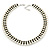 White Imitation Pearl & Black Glass Bead Collar Necklace In Silver Tone - 44cm L/ 4cm Ext
