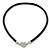 Black Rubber Necklace With Crystal Heart Magnetic Closure - 38cm L