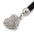 Black Rubber Necklace With Crystal Heart Magnetic Closure - 38cm L - view 7