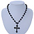 Cross Pendant With Black Acrylic Beaded Chain In Black Tone - 38cm L/ 5cm Ext - view 2