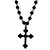 Cross Pendant With Black Acrylic Beaded Chain In Black Tone - 38cm L/ 5cm Ext