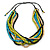 Multi-Strand Lime Green/ Black/ Teal/ Beige Wood Bead Adjustable Cord Necklace - 46cm to 58cm L
