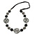 Geometric Wired Bead, Black Ceramic Stone Velour Cord Necklace - 72cm L