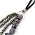Multistrand Grey/ Metallic Silver Glass Bead, Semiprecious Stone Black Suede Cord Necklace - 74cm L - view 5