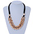 Mirrored Gold Tone Acrylic Link Black Silk Cord Necklace - 50cm L