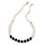 5mm - 10mm Cream Freshwater Pearl, Black Agate Stone and Crystal Rings Necklace - 45cm L