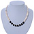 5mm - 10mm Cream Freshwater Pearl, Black Agate Stone and Crystal Rings Necklace - 45cm L - view 7