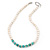 7mm Off Round Cream Freshwater Pearl, Turquoise Stone and Crystal Rings Necklace - 38cm L/ 6cm Ext