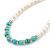 7mm Off Round Cream Freshwater Pearl, Turquoise Stone and Crystal Rings Necklace - 38cm L/ 6cm Ext - view 3