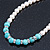 7mm Off Round Cream Freshwater Pearl, Turquoise Stone and Crystal Rings Necklace - 38cm L/ 6cm Ext - view 11