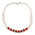 5mm - 10mm Cream Freshwater Pearl, Carnelian Stone and Crystal Rings Necklace - 45cm L - view 9