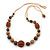 Long Chunky Brown Wood Bead Necklace With Cotton Cords - 80cm L