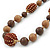 Long Chunky Brown Wood Bead Necklace With Cotton Cords - 80cm L - view 3