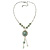 Light Green Enamel, Crystal Flower Pendant With Silver Tone Beaded Chain - 38cm L/ 6cm Ext - view 7