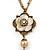 Vintage Inspired Mother Of Pearl Floral Pendant With Long Double Chain In Antique Gold Tone - 70cm L/ 6cm Ext - view 7