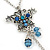 Vintage Inspired Blue Crystal Butterfly Pendant With Pewter Tone Chain - 38cm L/ 6cm Ext - view 2